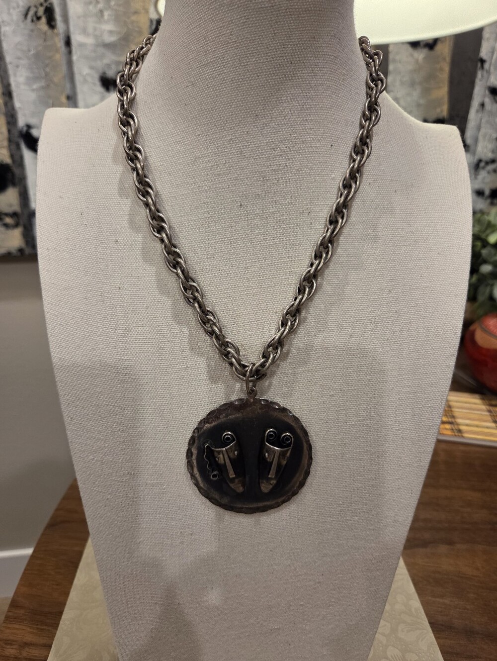 Vintage RARE Francisco Rebajes Double-Face Pendant in Aged Silver Tone